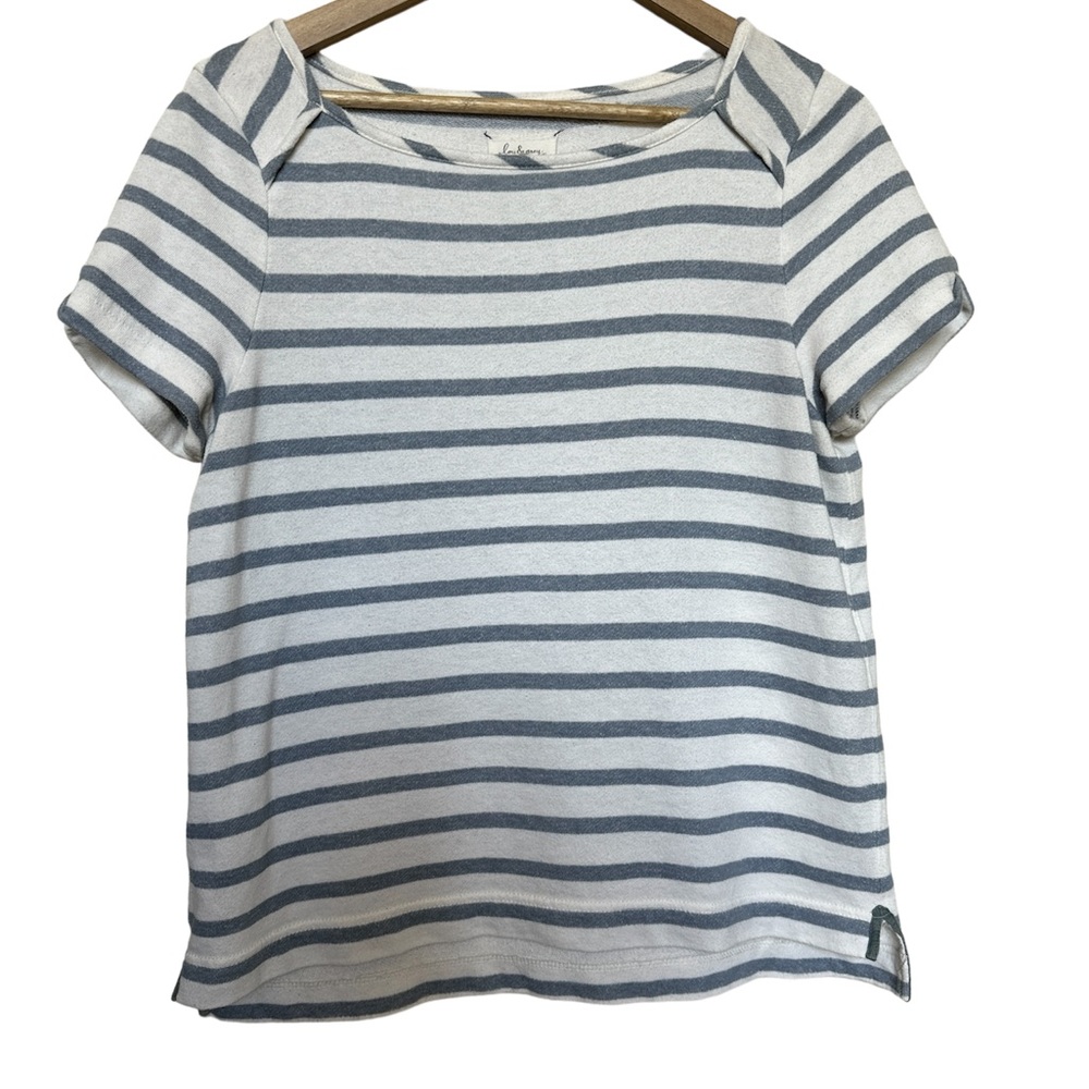 Lou & Grey Casual Short Sleeve Striped Blue and White Top Size Medium Shirt